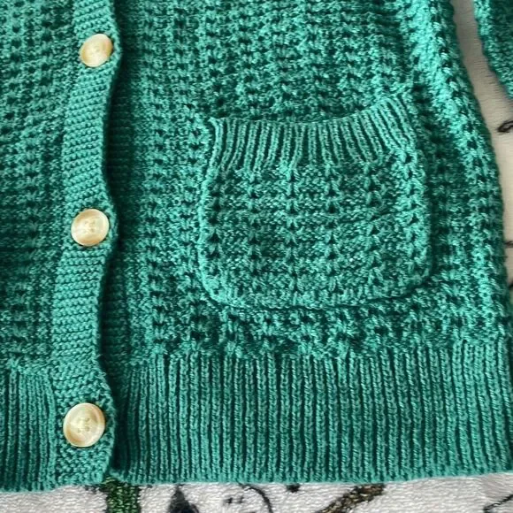 Cat & jack long sleeve green knit cardigan button down v neck sweater size 4T - Picture 3 of 9